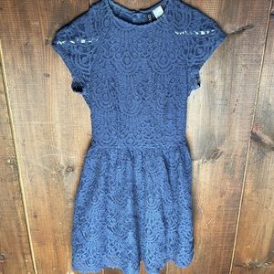 Navy Blue Lace Babydoll Mini Dress